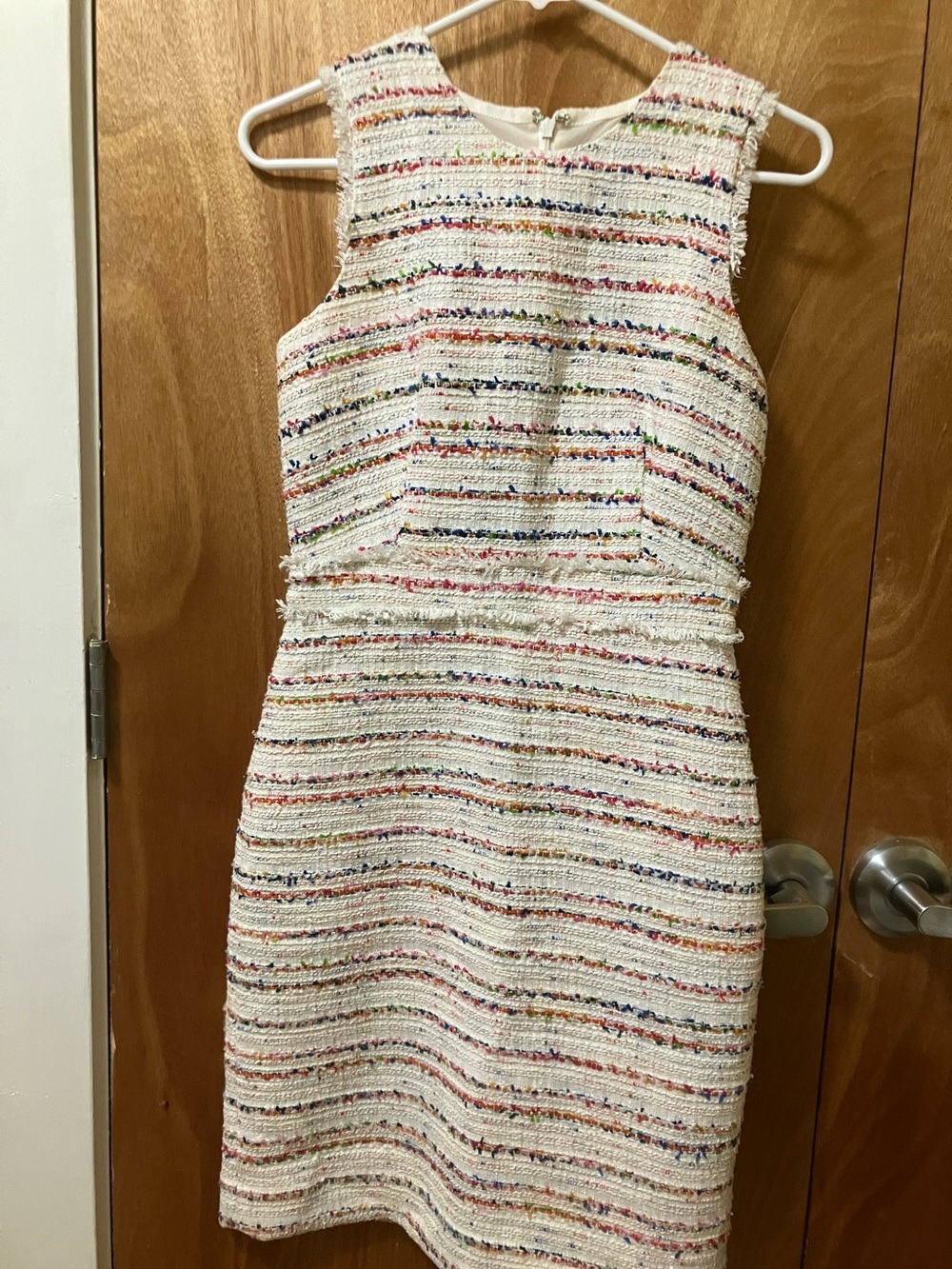 J. Crew Cream Tweed Dress with Multicolor Stripes
